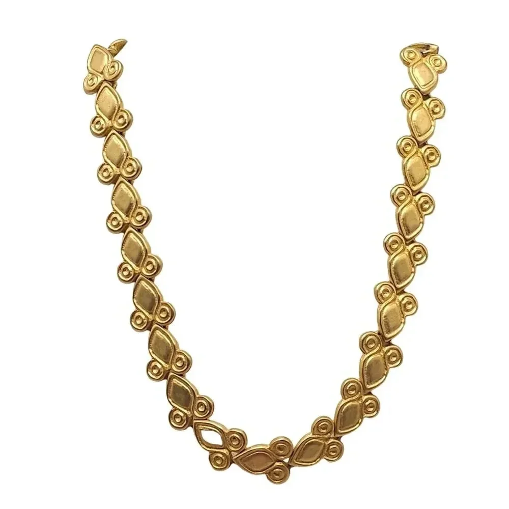 Matte Gold Tone Spiral Leaf Statement Long Necklace Hook Closure 14In Vintage